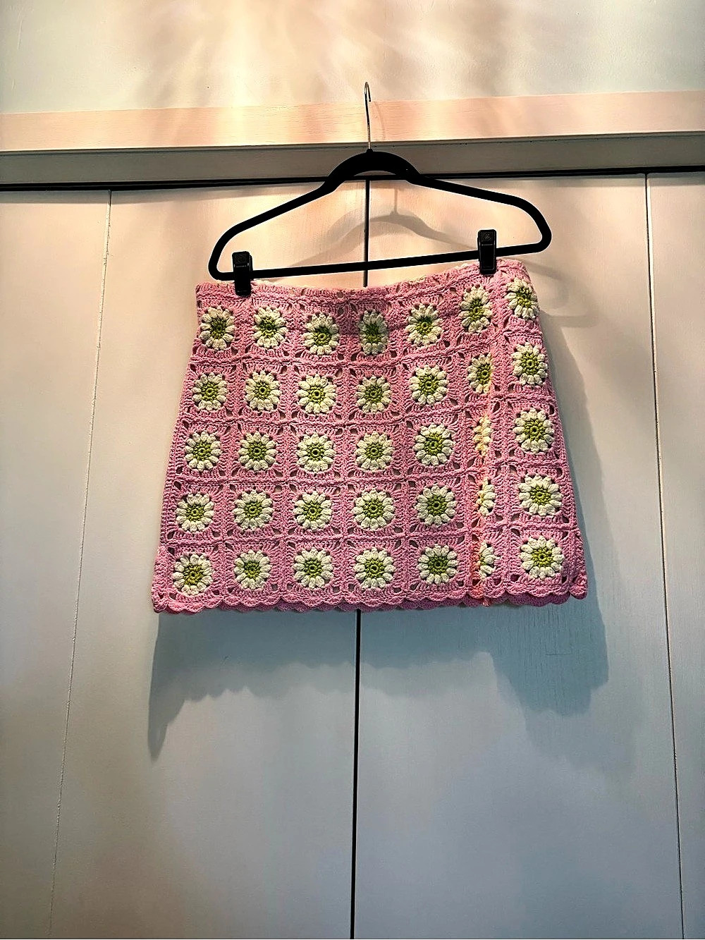 Floral Crochet Mini Skirt Pink XXL Like New